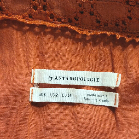 Anthropologie Elm Burnt Orange Eyelet Fit and Flare Sleeveless Midi Dress Size 2 - Picture 13 of 16